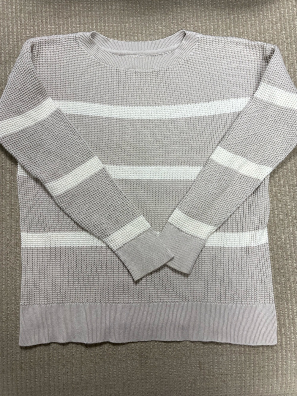 L.L. Bean Women’s Sunwashed Waffle-Knit Crewneck Pullover in Cream & White